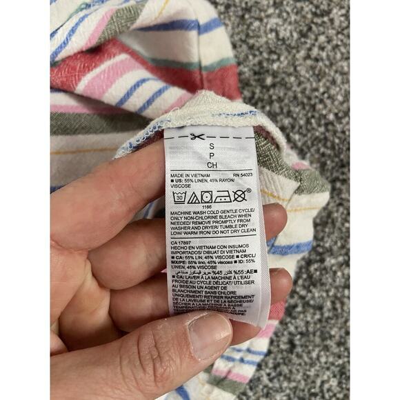 Old Navy Linen Blend Stripe Dress Small Knee Length Button Front Cottage Tank - Picture 7 of 7